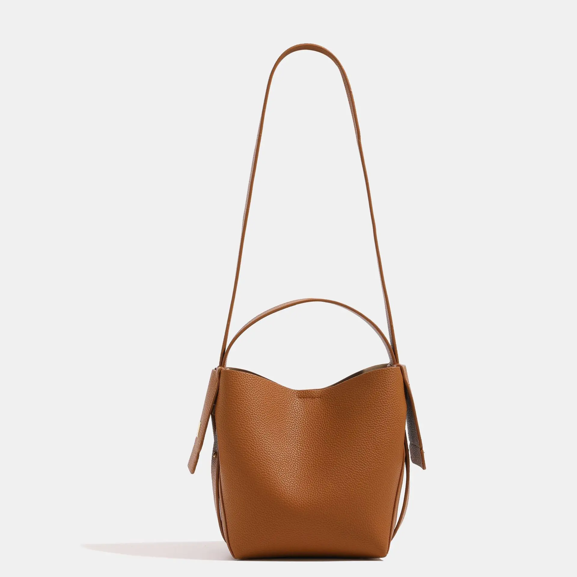 Maxdutti French Vintage Premium Lychee Pattern Bucket Bag New Leisure Commuter Vegetable Basket Bag One Shoulder Crossbody Bag