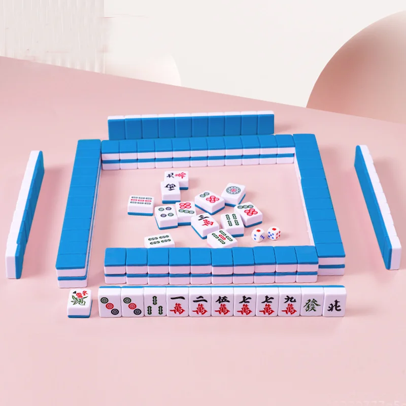 Household Mahjong Hand Rubbing 24mm Green Blue Pink Rose Red Crystal Jade Adult Mahjong Card 144 Cartoon Cards