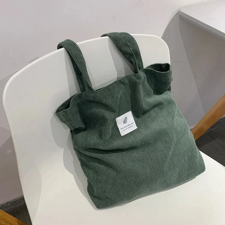 Eco-Friendly Corduroy Tote Bag for Women - Soft, Reusable Shoulder Handbag