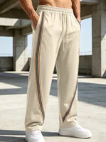 Pantalon long pour homme avec rayures patchwork, pantalon de sport décontracté à jambe droite, style streetwear, pantalon de survêtement ample et respirant à jambe large 2