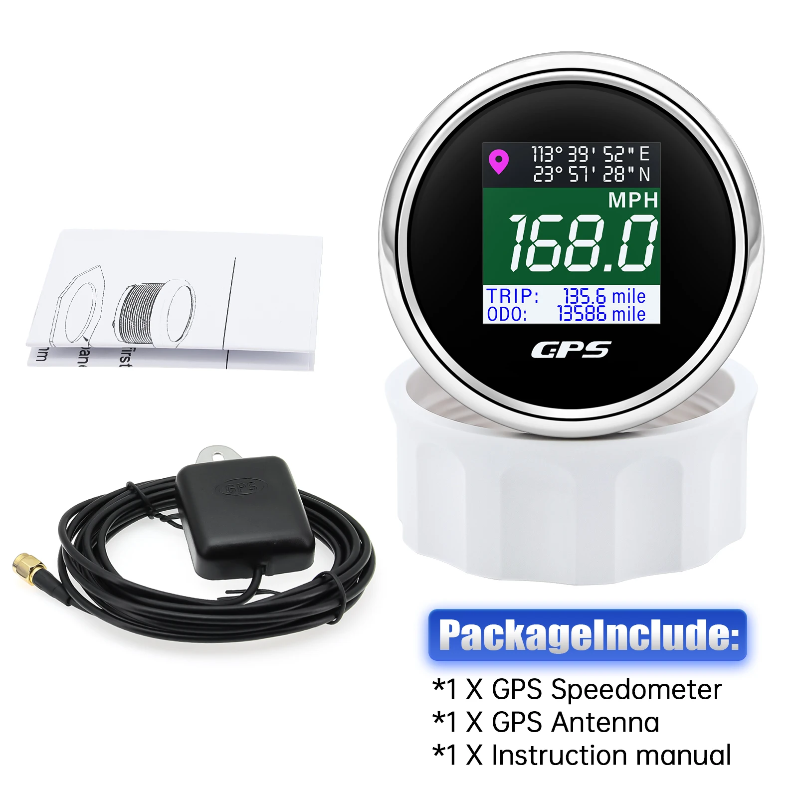 52mm Waterproof TFT Screen LCD Digital GPS Speedometer Gauge Km/h MPH Knots Adju