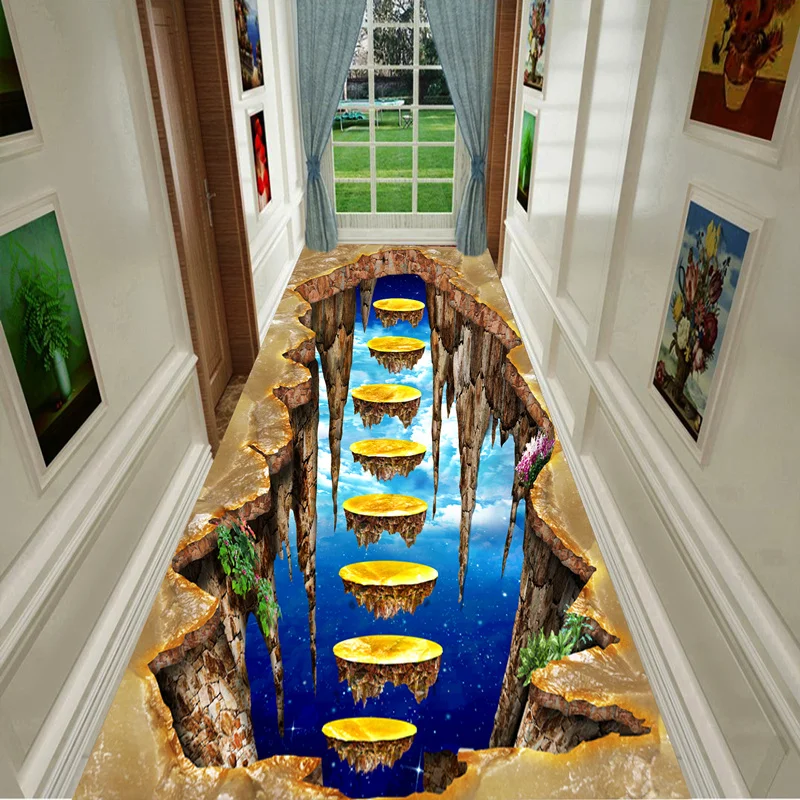 

Cropping 3D thrilling hallway aisle carpet, long stairway full floor mat, custom doorway mat