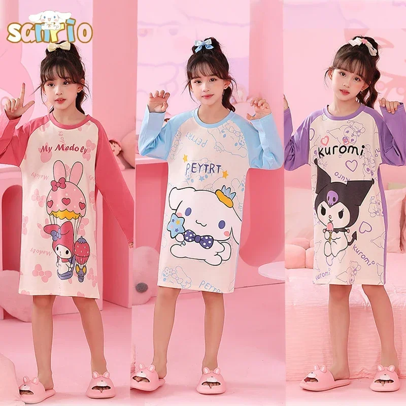 

Anime Sanrios Kuromi My Melody Cinnamoroll Long-sleeved Nightgown Cartoon Girl Sweet Loose Nightgown Princess Dress Fall Pajamas