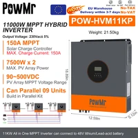 Onduleur solaire hybride PowMr EU 11KW 48V 220V à onde sinusoïdale pure avec contrôleur solaire MPPT 150A et double entrée PV pour panneaux 500V avec WIFI 2