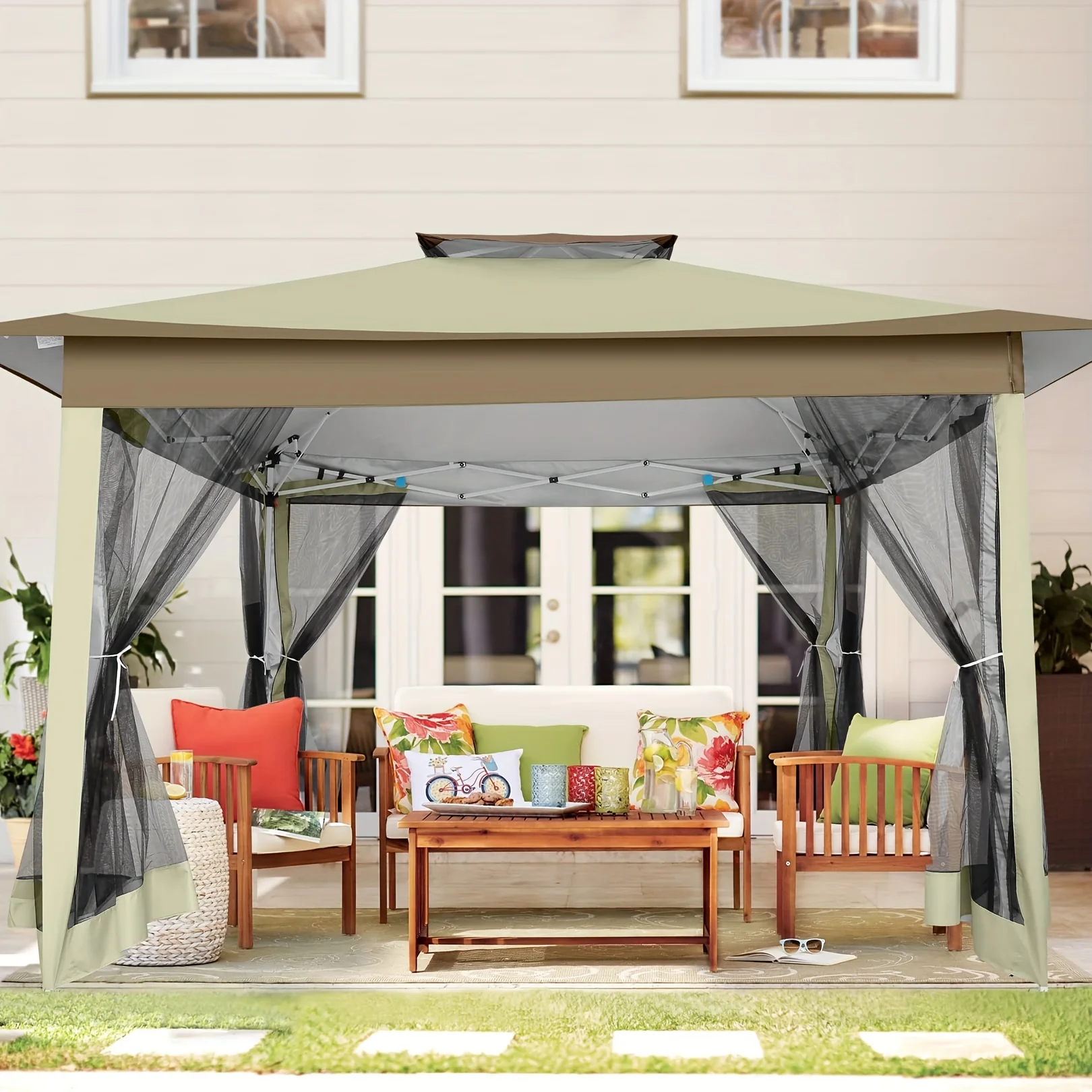 

Pop Up Gazebo, 10x10ft Outdoor Gazebo With Mosquito Netting, Patio Gazebo Tent With Sidewalls For Garden, Camping, And Parties,