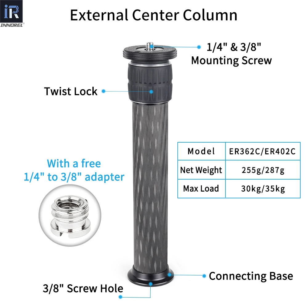 ER362C/ER402C Mid-Column Extension Pole Universal 10 Layers Carbon Fiber Tripod Center Column for Tripod Monopod DSLR Camera tripod extension rod