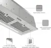 Range Hood Insert 30 inch 600 CFM, Ducted/Ductless Convertible Kitchen Stove Hood with LED Light, 5