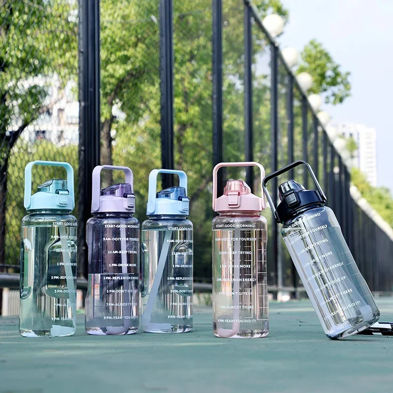 Water Bottle 2L Straw Water Bottle Large Capacity Sport Plastic Water Cup Portable Drink Bottle with Time Marker Sports Fitness Drinkware with water bottle,sports water bottle,sports bottle,plastic water bottle,plastic cup