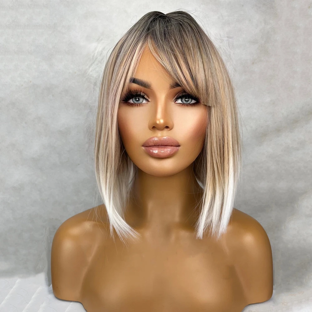 Bob Wig 12 inch Straight Center Parting 150% Density Bangs