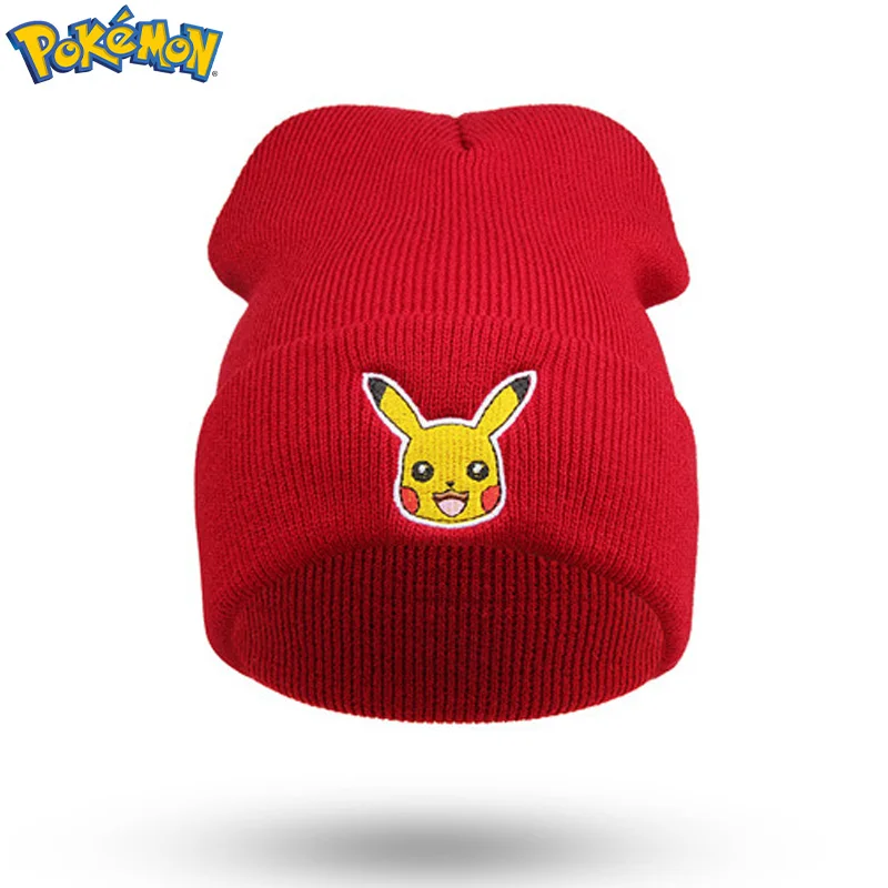 

Pokemon Pikachu Anime Knitted Hat Cartoon Cute Embroidered Plush Hat Pokémon Winter Warm Men Women Wool Cap for Christmas Gift