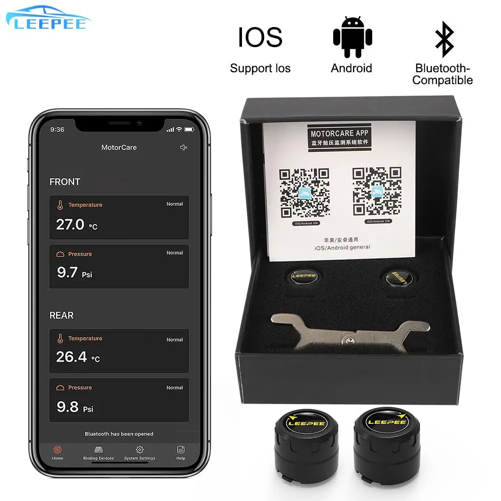 100-1300Kpa 5 Alarm with 4 External Sensors TPMS Support iOS and Android Real-time Displays Pressure and Temperature LEEPEE Bluetooth 5.0 Tire Pressure Monitoring System 