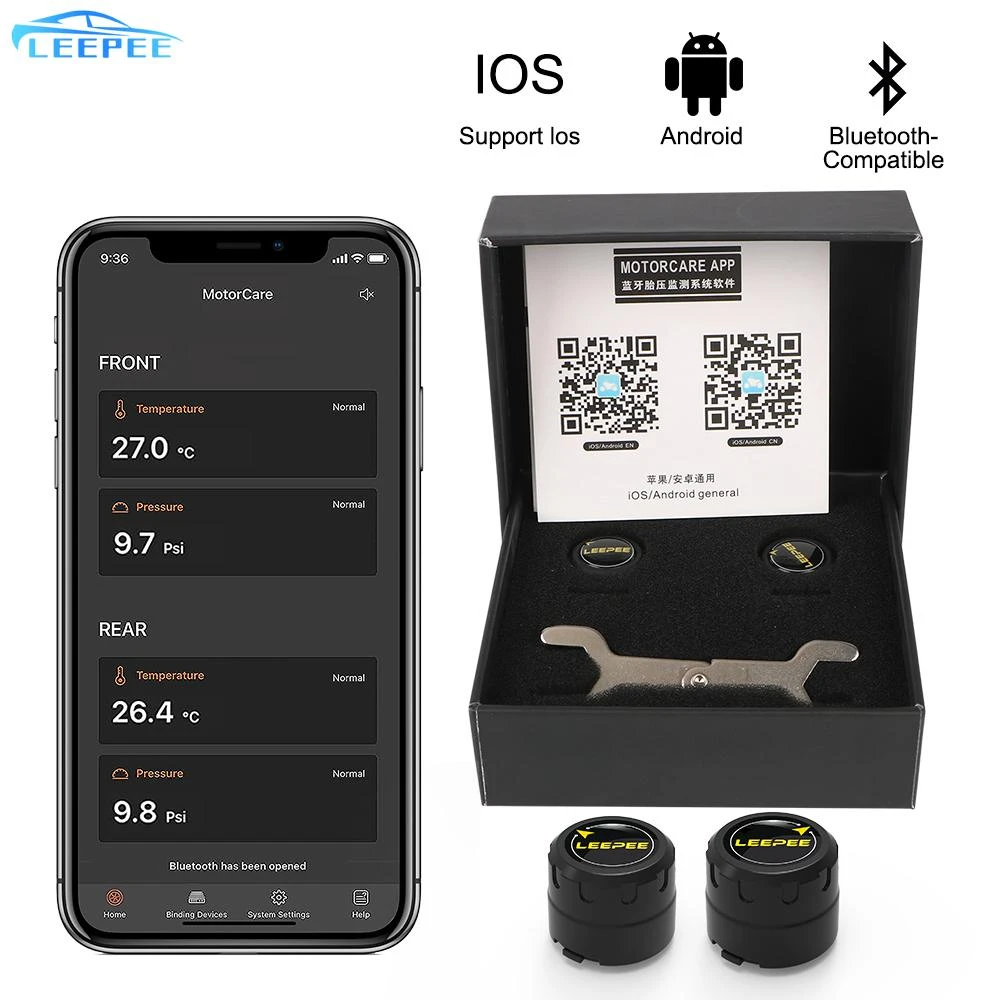 LEEPEE Bluetooth-Compatible 4.0 5.0 Tire Pressure Sensor Monitor System Android/IOS General Motorcycle TPMS External Sensors car alarms for sale