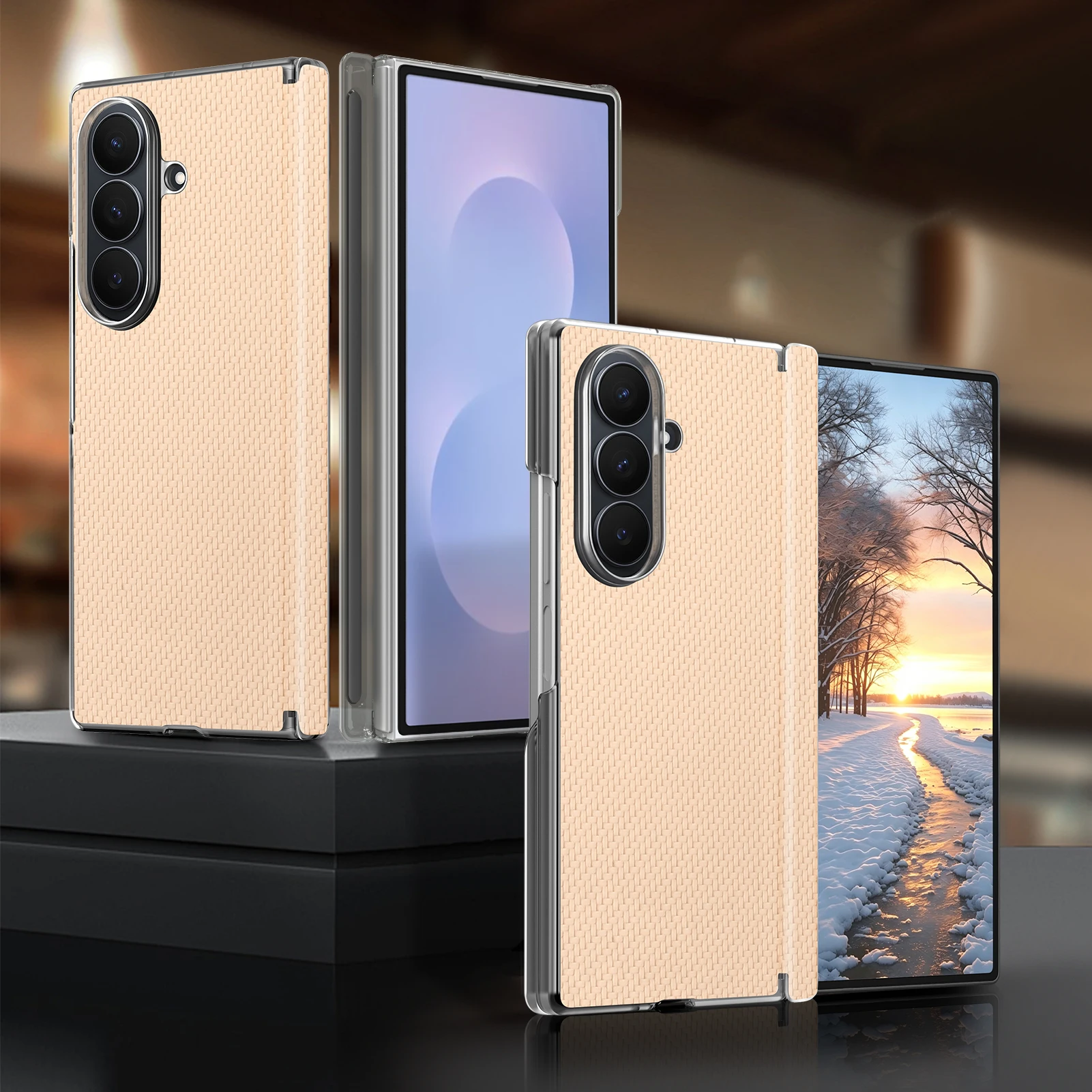 Premium Carbon Fiber Texture Shockproof Phone Case with Dual Hinge Protection