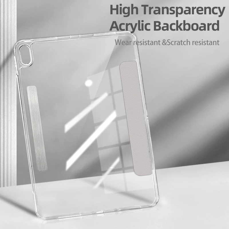 Transparent Magnetic Detachable Case with Multi-Angle Stand and Auto Wake/Sleep Functionality