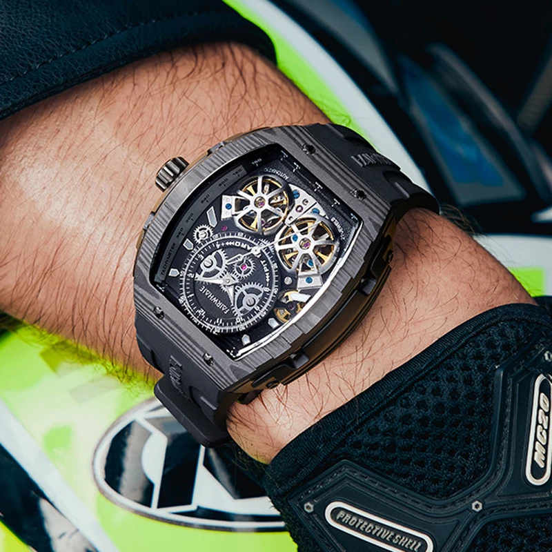 

FAIRWHALE Fashion Mens Watches Carbon Fiber Dial Tourbillon Wristwatch Luxury Automatic Mechanical Watch for Men Reloj Hombre