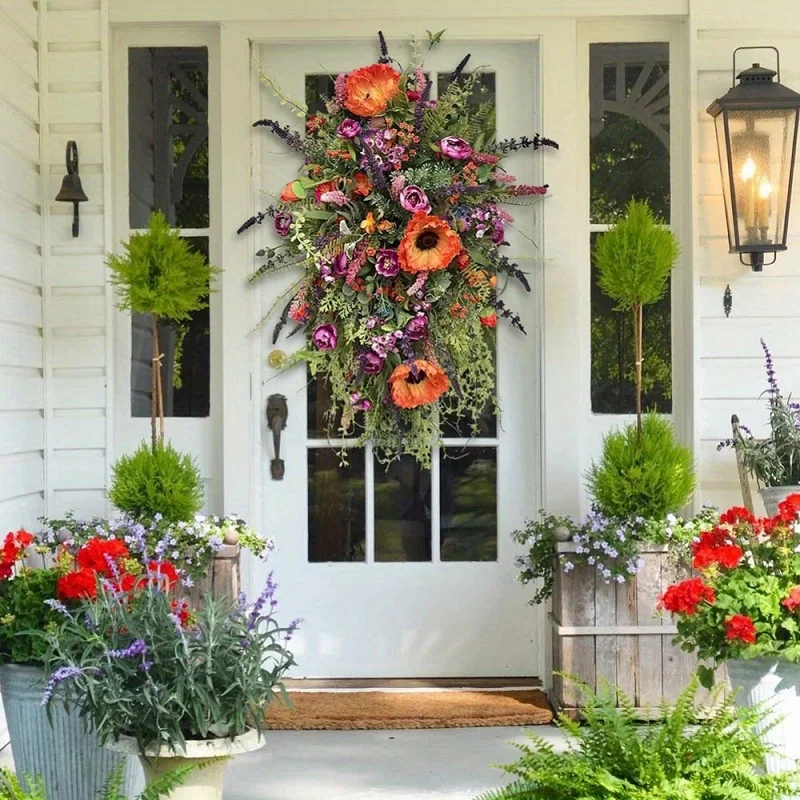 1Pc Bouquet Wreath Spring Summer Fall Wreath Artificial Wreaths for Front Door Indoor Wreaths,Colorful Flowers Perfect Home Deco