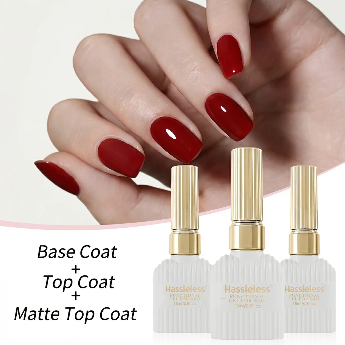 Functional Gel Nail Art Set with Base & Top Coats, Matte Finish, Soak-Off Design Tool – 15ml Options Available