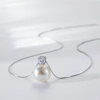 Trumium 10/12mm 925 Sterling Silver Pearl Pendant Necklace for Women Dainty CZ Chain Cultured Pearls Choker Necklaces Jewelry 2