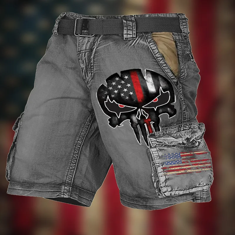 New Summer Skull Flag 3D Printed Cargo Shorts Fashion Men's Sports Shorts Men's Casual Shorts