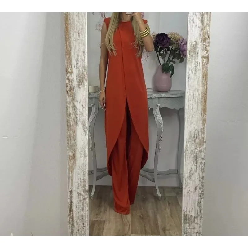 Women's Sleeveless Loose Tops and Pants Set, Elegant Two-Piece Suit, Casual Outfits, Temperament, Commuting, Female Clothing