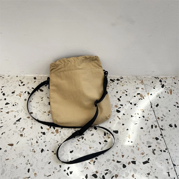 Daily Casual Drawstring Small Canvas Bag Simple and Soft Shoulder Messenger Bag for Women