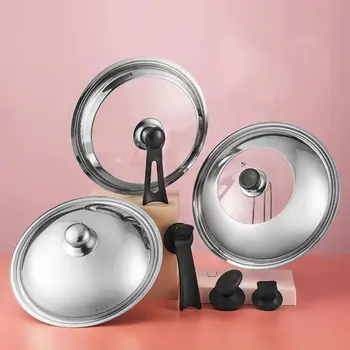 28/30/32/34/36/38CM Stainless Steel Visible Pot Lid Universal Anti-scalding Wok Cover Heat Resistant Black Plastic Knob