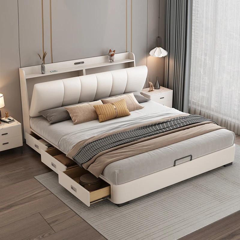 

House Frame Double Bed Drawers Luxury Nordic Queen Living Room Double Bed Princess Modern Cama Matrimonial Bedroom Furniture
