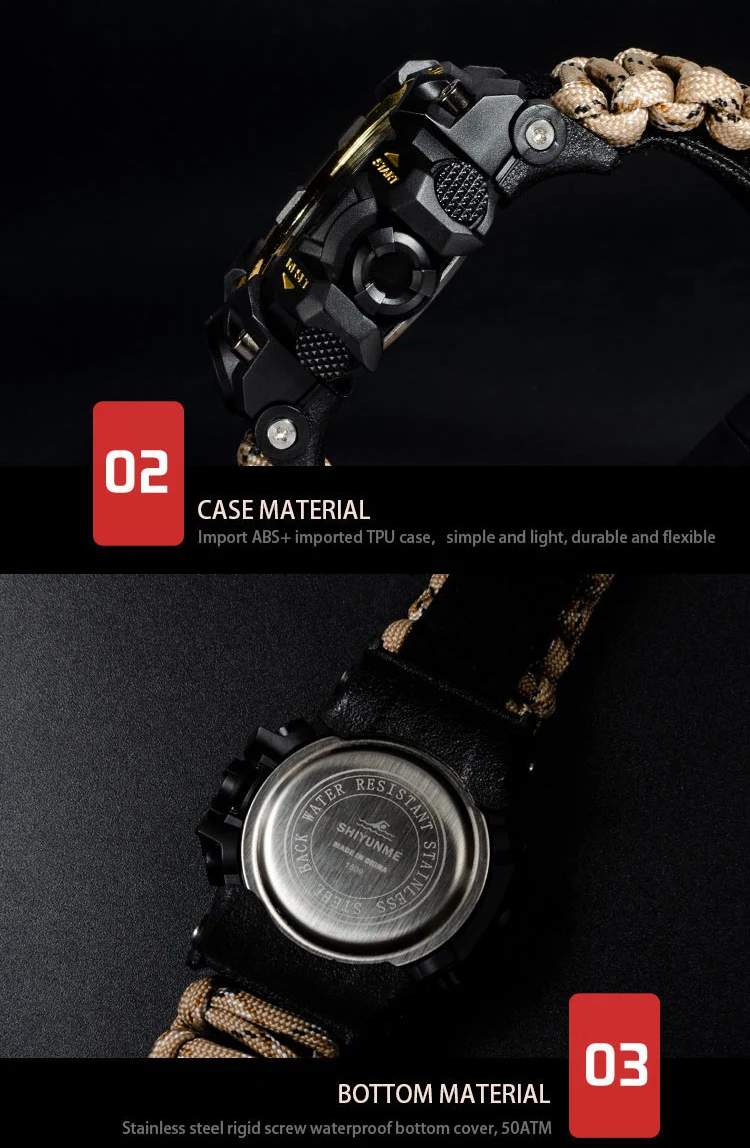 SHIYUNME Men Military Sports Digital Watches Compass Outdoor Survival Multi-function Waterproof Men's Watch Relogio Masculino