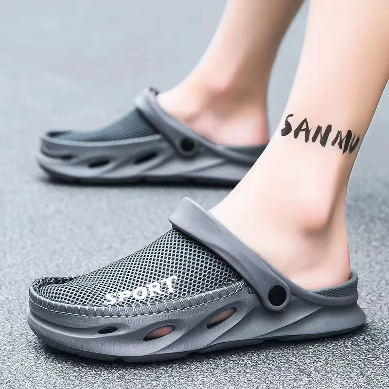 Hole Men's Sandals Summer New Thick-soled Beach Shoes For Casual Wear Mesh Non-slip Wear-resistant Anti-Slip Sandals For Men 2