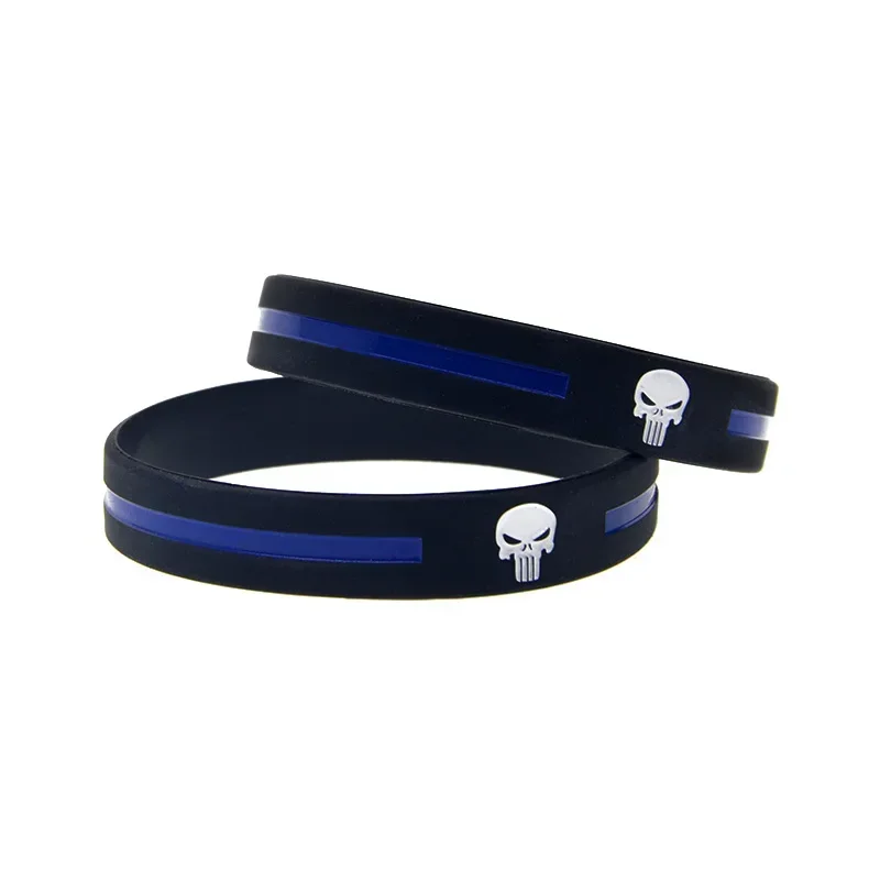 1 PC Police Thin Blue Line Skull Logo bracciale in Silicone Back The Blue Bangle Women And Men cinturino sportivo in gomma