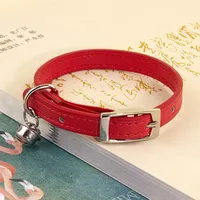 Soft PU Leather Cat Collar With Bell Safety Anti suffocating Collars For Cats Kitten Pet Puppy Necklace Adjustable XS S Red 1