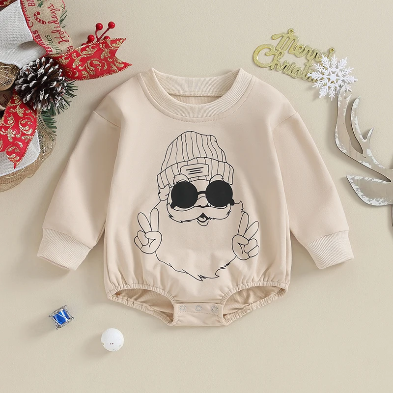 

EWODOS 0-18M Newborn Baby Boys Girls Christmas Bodysuits Long Sleeve Crew Neck Santa Graphic Bodysuit Newborn Casual Playsuit