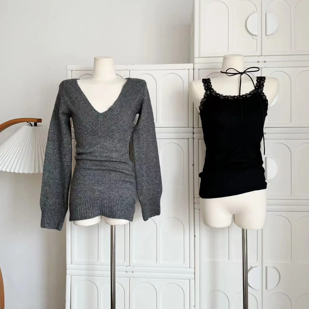 Autumn Winter Woman Gyaru V-neck French Vintage Sweater Long Sleeve Pullover Knitwear Mini Skirt 2000s Aesthetic 3-piece Outfits