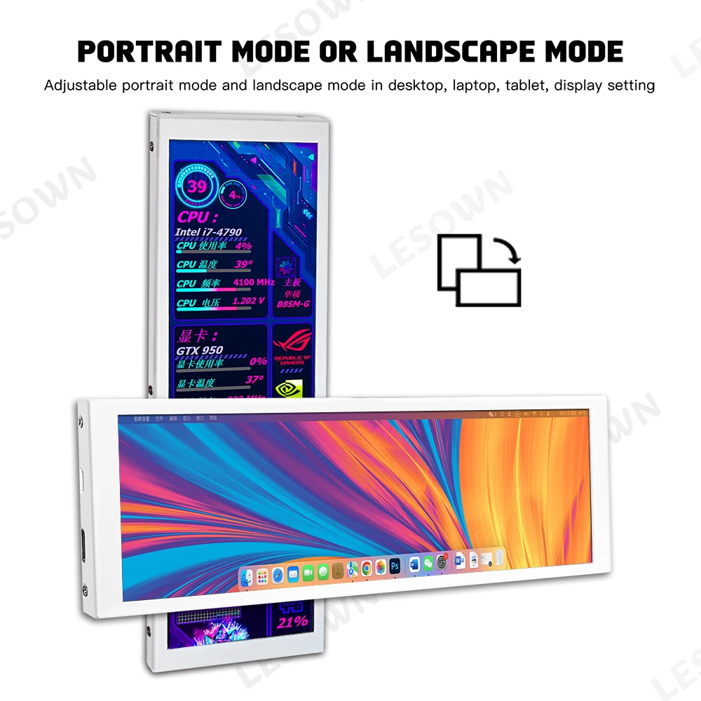 LESOWN Raspberry Pi 모니터 7.9 인치 소형 휴대용 디스플레이 400×1280 IPS 노트북 용 추가 화면 PC 하드웨어 모니터 디스플레이