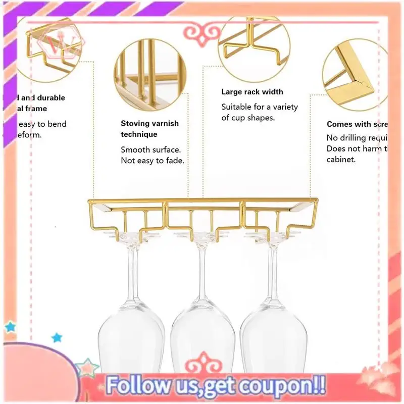 Upgraded 3 Rows Wine Glass Rack Under Cabinet Stemware Holder Iron Wine Glass Organizer Glasses Storage Hanger For Bar Kitchen