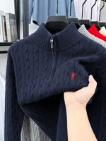 Luxe poney broderie marque de créateur pull hommes nouvelle mode Jacquard Paul décontracté demi fermeture éclair col montant tricoté pull 3