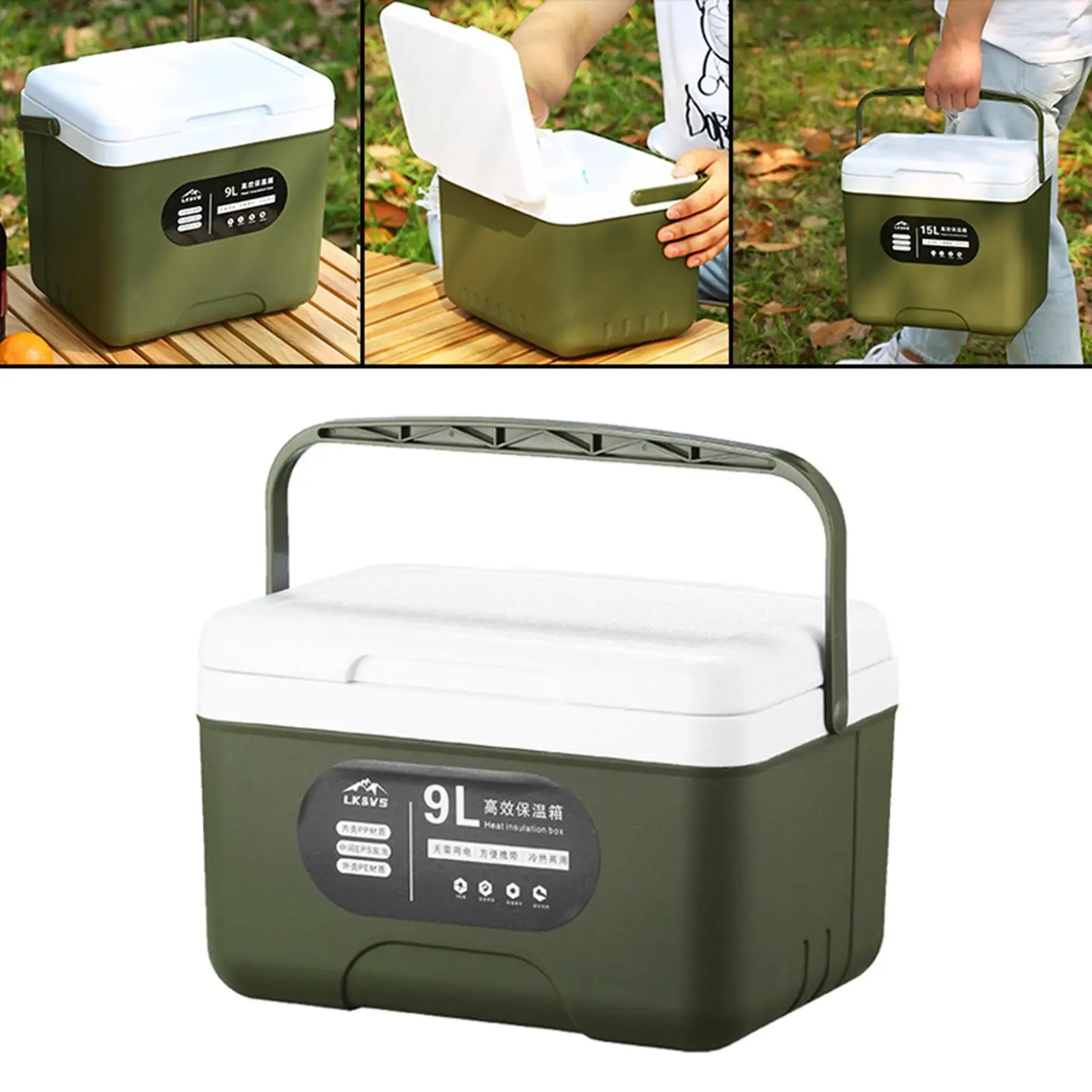 Durable Cooler Bag Storage Food Delivery Fridge Freezer 9L Insulated for Car Picnic Lunch Beach Van Truck