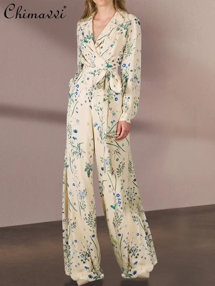 

High-end Vintage Floral Jumpsuit 2023 Spring Clothes New Fashion Wide-Leg Long French Style Temperament Goddess Jumpsuits Women