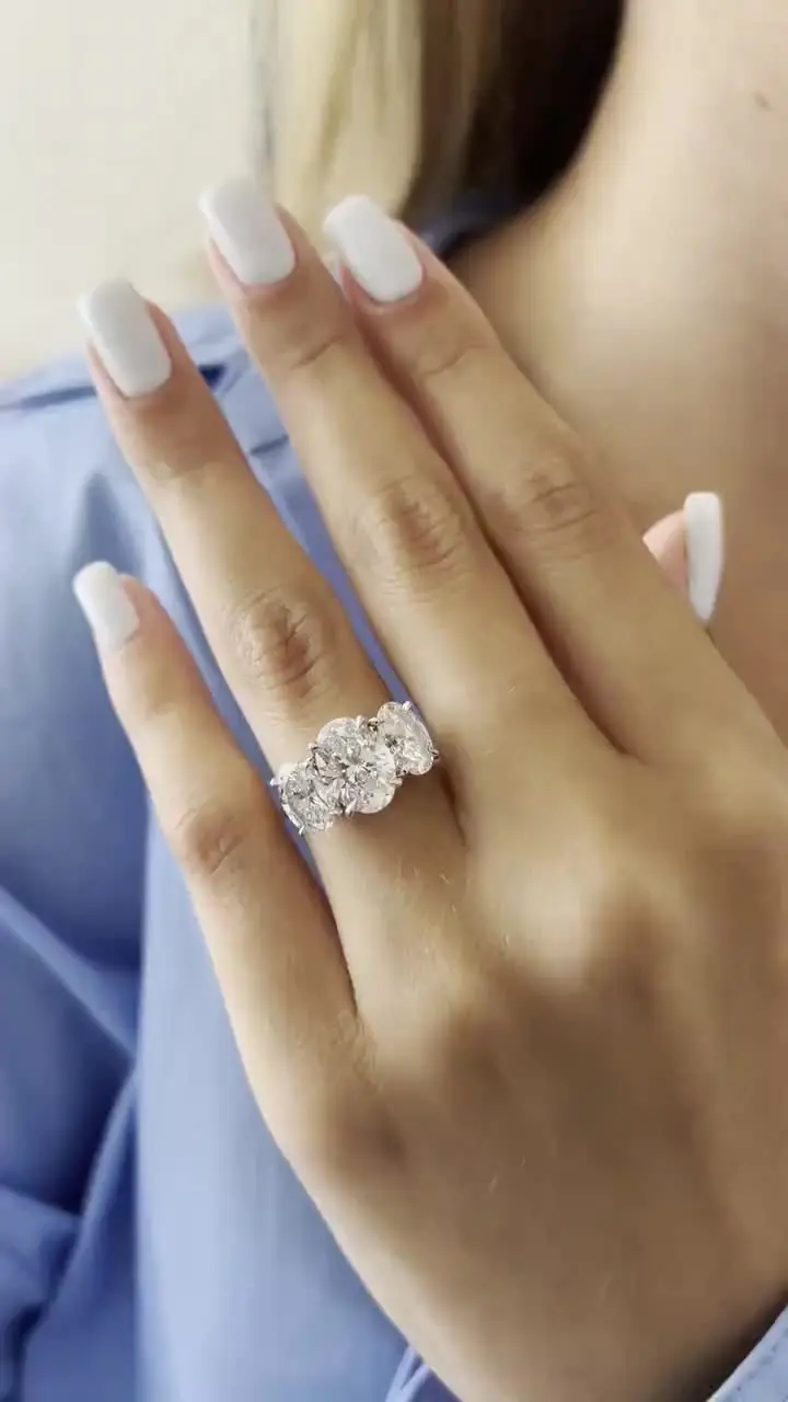 Real 14k Yellow Gold 4ctw Oval Lab Grown Diamond Trilogy