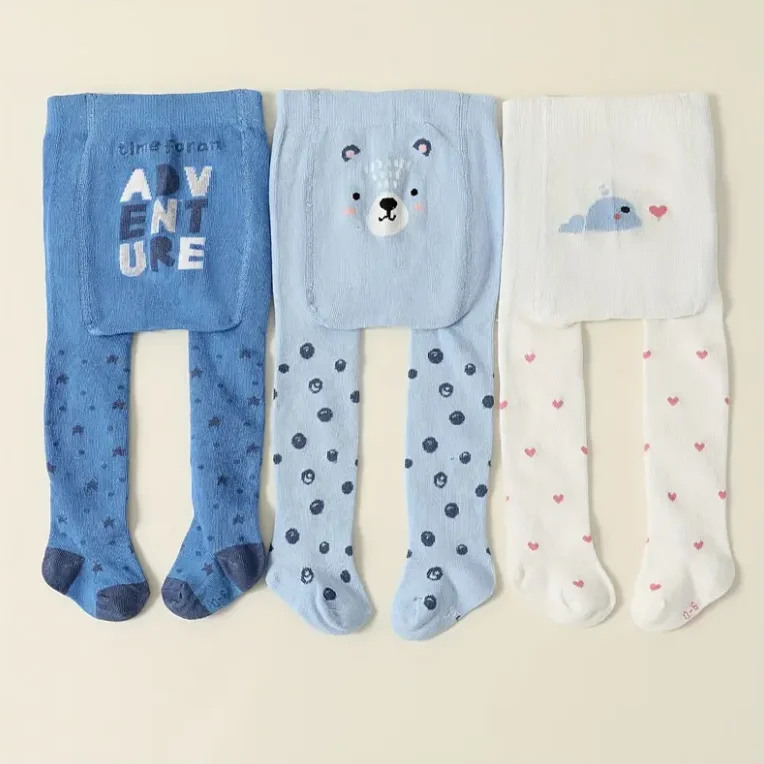 3-teilige Baby-Strumpfhose für Mädchen – weiche Strick-Leggings, warm und dehnbar, für Frühlings-/Herbst-Baby-Outfits, verspielte Jugendliche – Detail 9