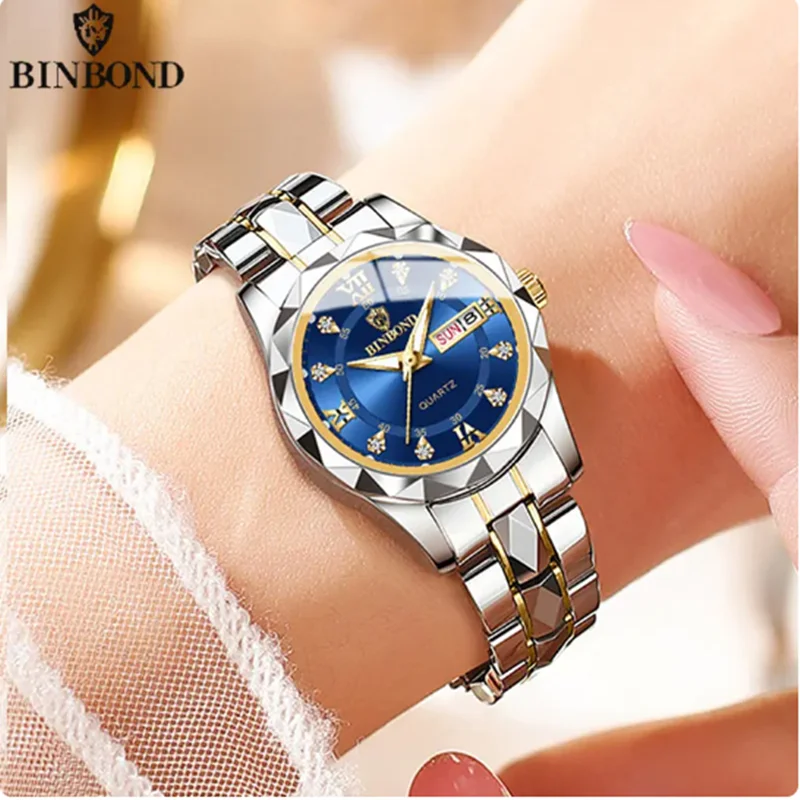 BINBOND-ساعات كوارتز نسائية للعمل ، مقاومة للماء 3...