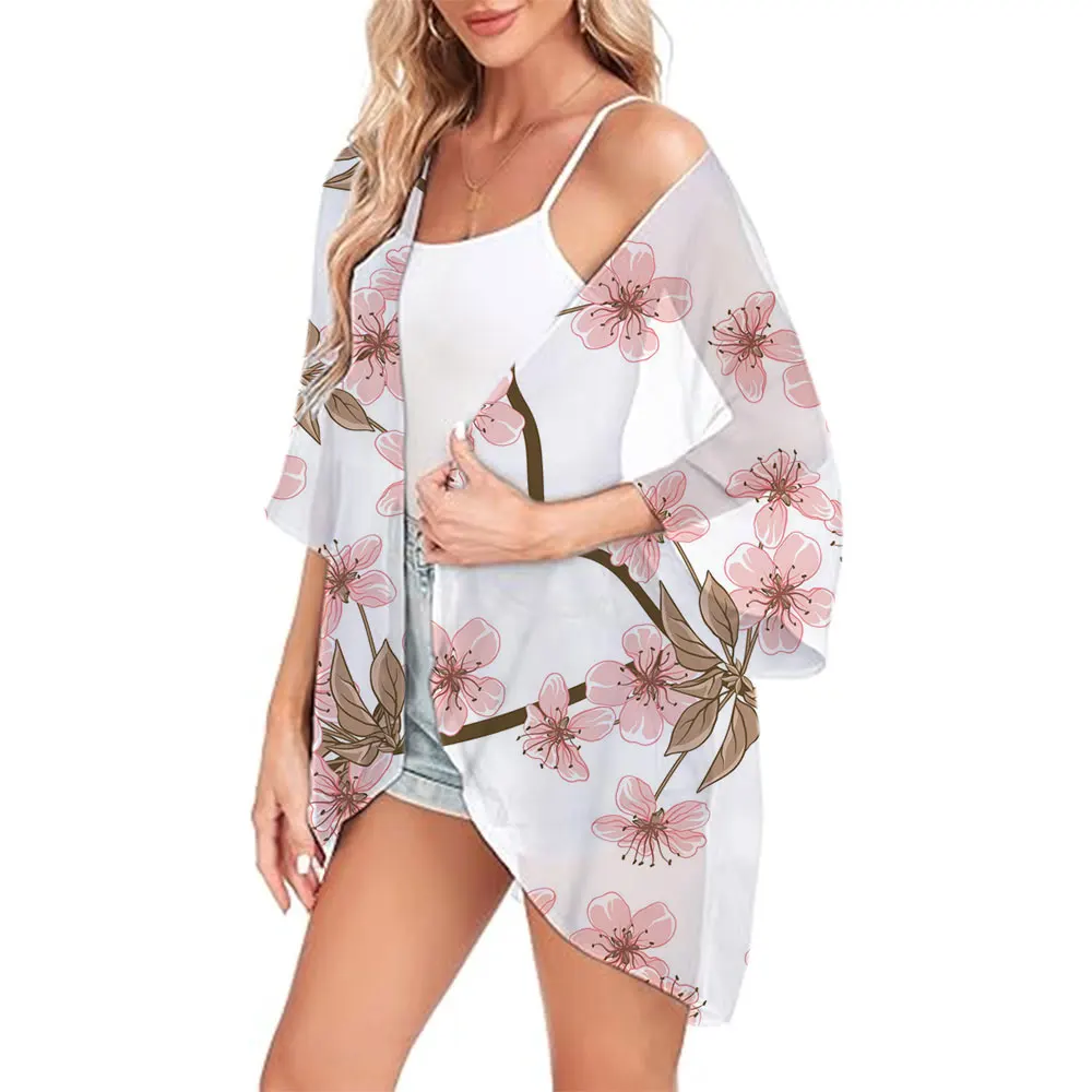 

Women Summer Flower Printed Kimono Cardigan Bohemian Beach Cover Tops Hawaii Chiffon Cardigan Top Loose Half Sleeve Shawl Shirts