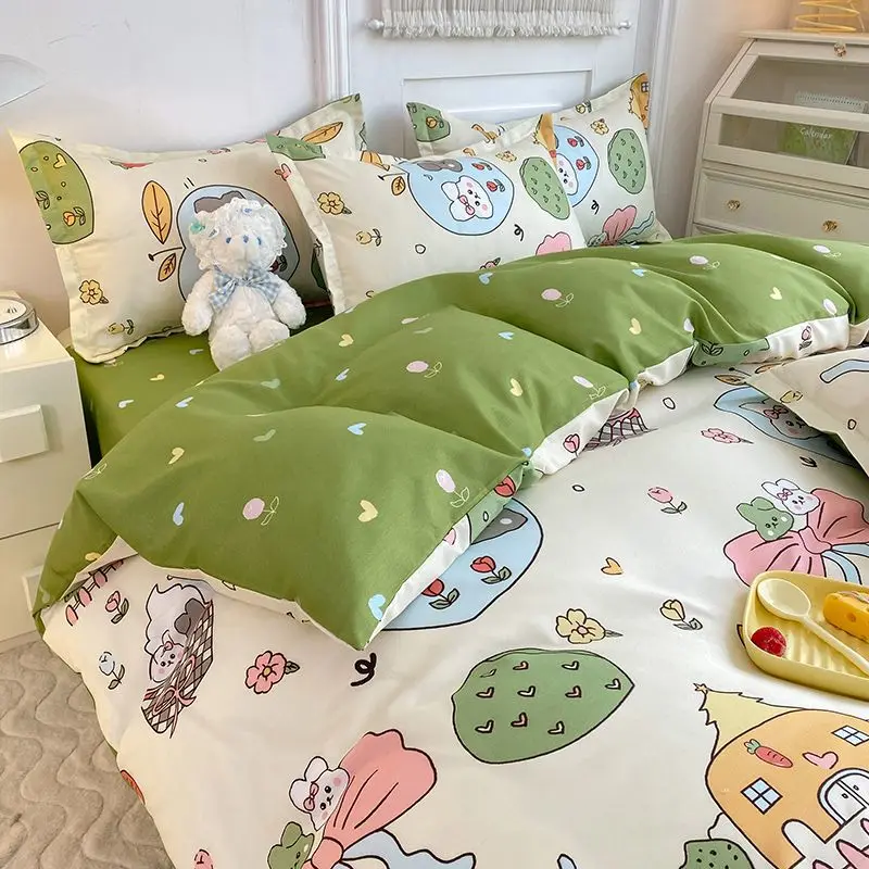 Bedding Set Aesthetic Rabbit Bear Twin Duvet Cover Flat Sheet Pillowcase No  Filling Soft Polyester Girls Boys Queen Bed Linen - AliExpress