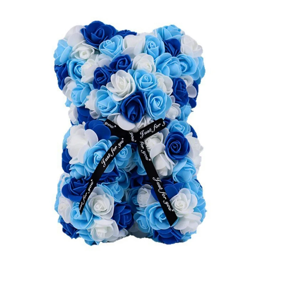 16*24cm Künstlicher Teddybär mit Rosen in Mehrfarbigem Design - Romantisches Valentinstagsgeschenk für Freundin, Frauen, Jahrestag – Detail 2