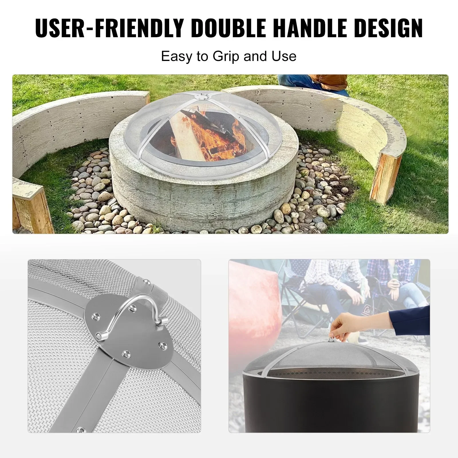Fire Pit Spark Screen Round 40" Reinforced Heavy Duty Steel Metal Cover Outdoor Firepit Lid for Outdoor Patio