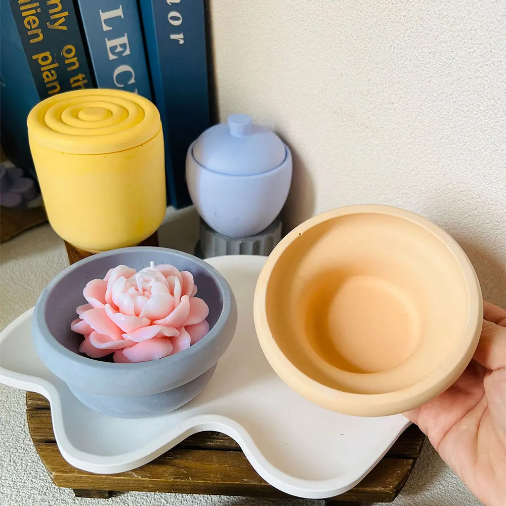 1pc Ring Cement Candle Jar Concrete Mold Flower Pot Pen Holder Epoxy Resin Silicone Mold Round Storage Box Mold