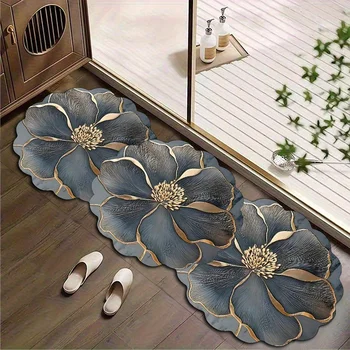 Grey Floral Non-Slip Absorbent Doormat 1