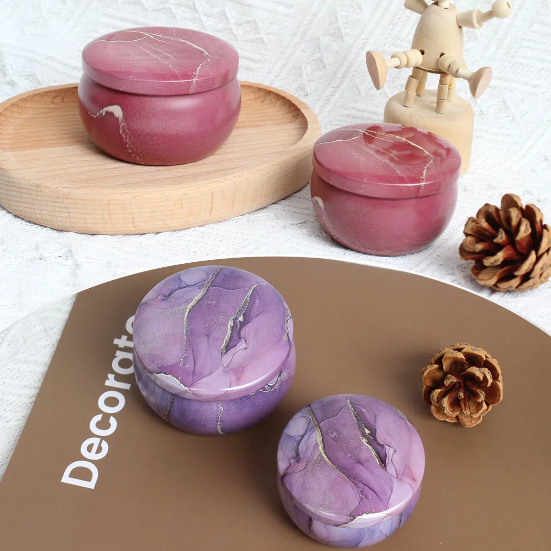 Candle tin jars wooden candle lids 12-Piece Marble Pattern Candle Tins 2.2oZ Iron Containers With Lids for Diy Candles Jewelry Storage & Gifts