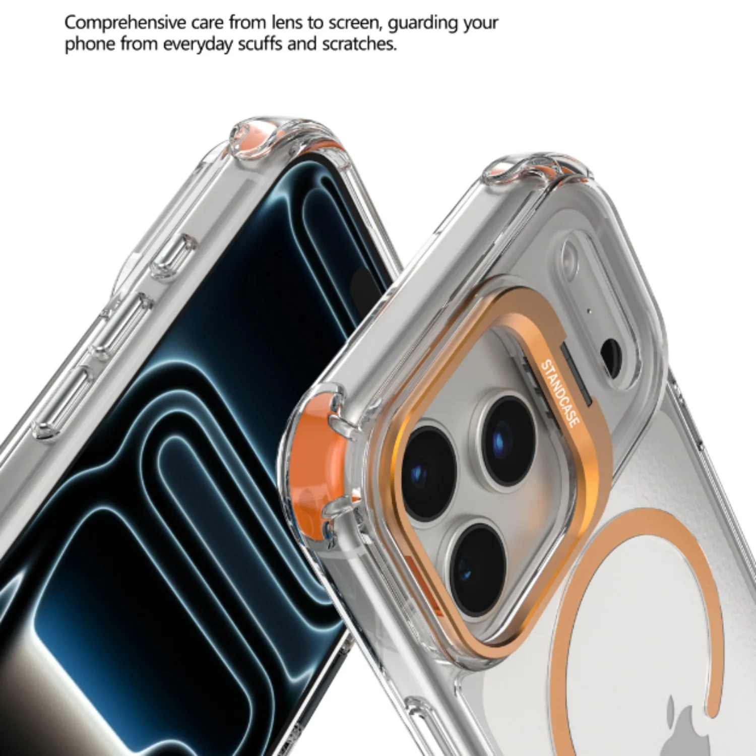 Magnetic Clear Case with Glass Lens Protector and Stand Cover