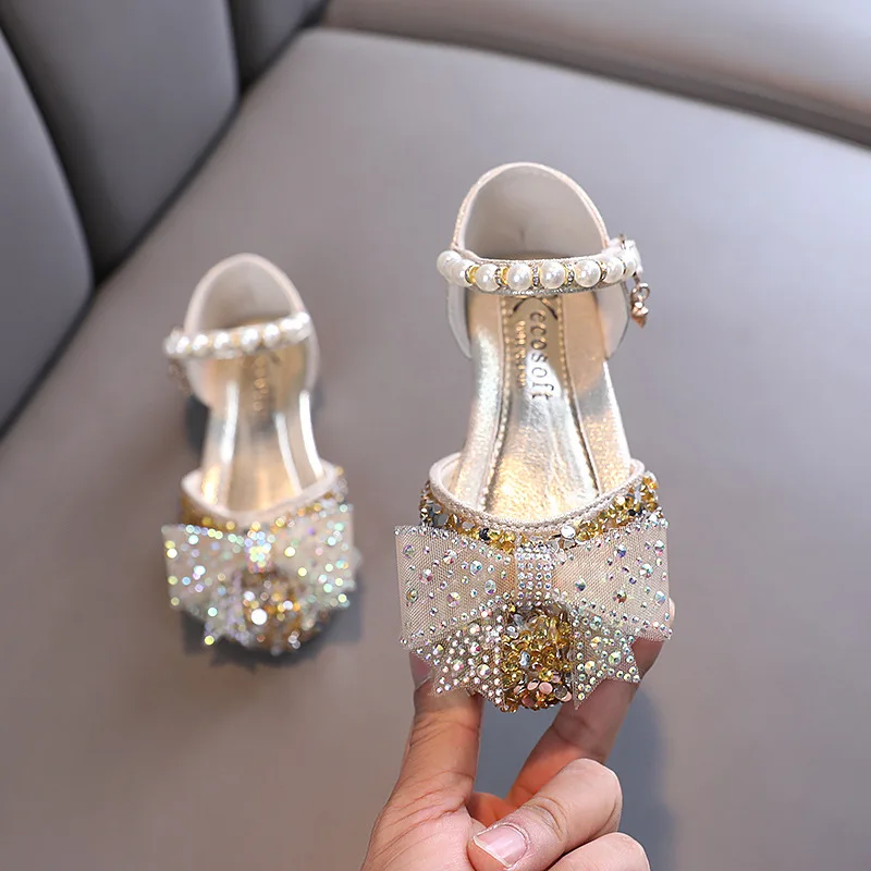 Children's Party Wedding Children Shoes Sequin Lace Bow Kids Shoes Cute Pearl Princess Dance Single Casual Girls Shoe leather shoes mary jane shoes girls shoes girls flats